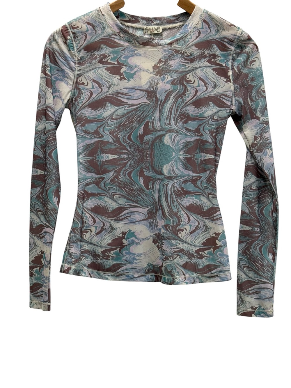 Free People Intimately Abstract Marble Mesh Long Sleeve Top XS Y2K